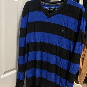 American Eagle Outfitters Black and Blue V-Neck Sweater
